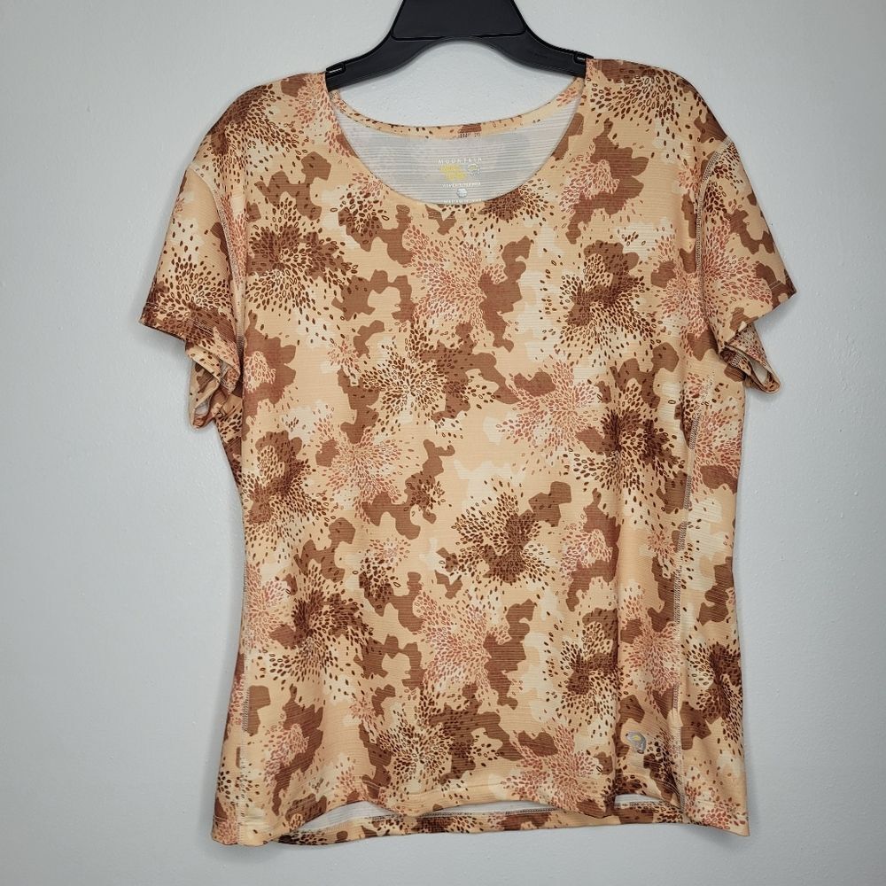 Mountain Hardware women's orange tone abstract print stretch short sleeve top Xl
